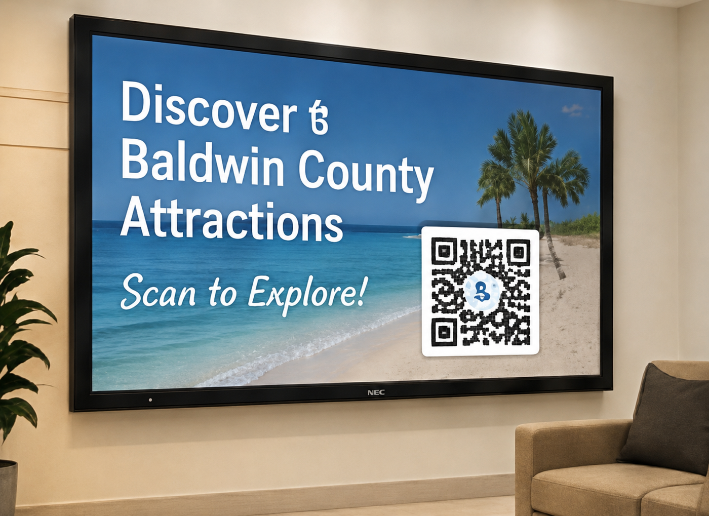 CondoPassQR advertisement display installed in a lobby